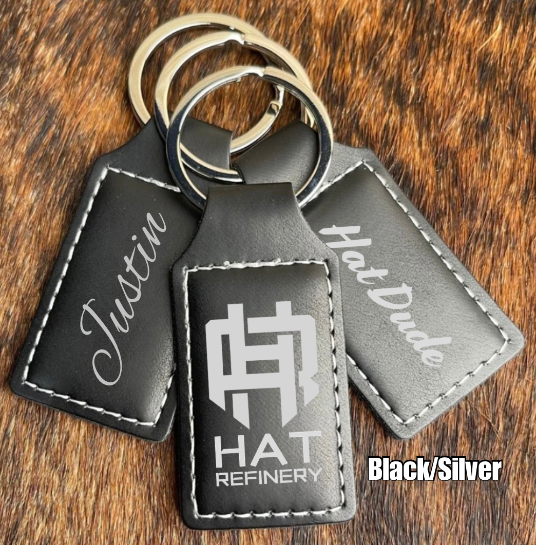 Customizable Leatherette Keychains | Laser Engraving included | Black to Silver