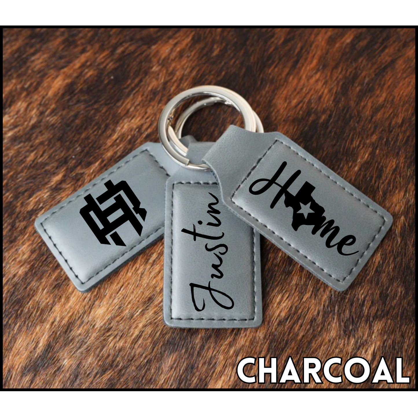 Customizable Leatherette Keychains | Laser Engraving included | Charcoal to Black