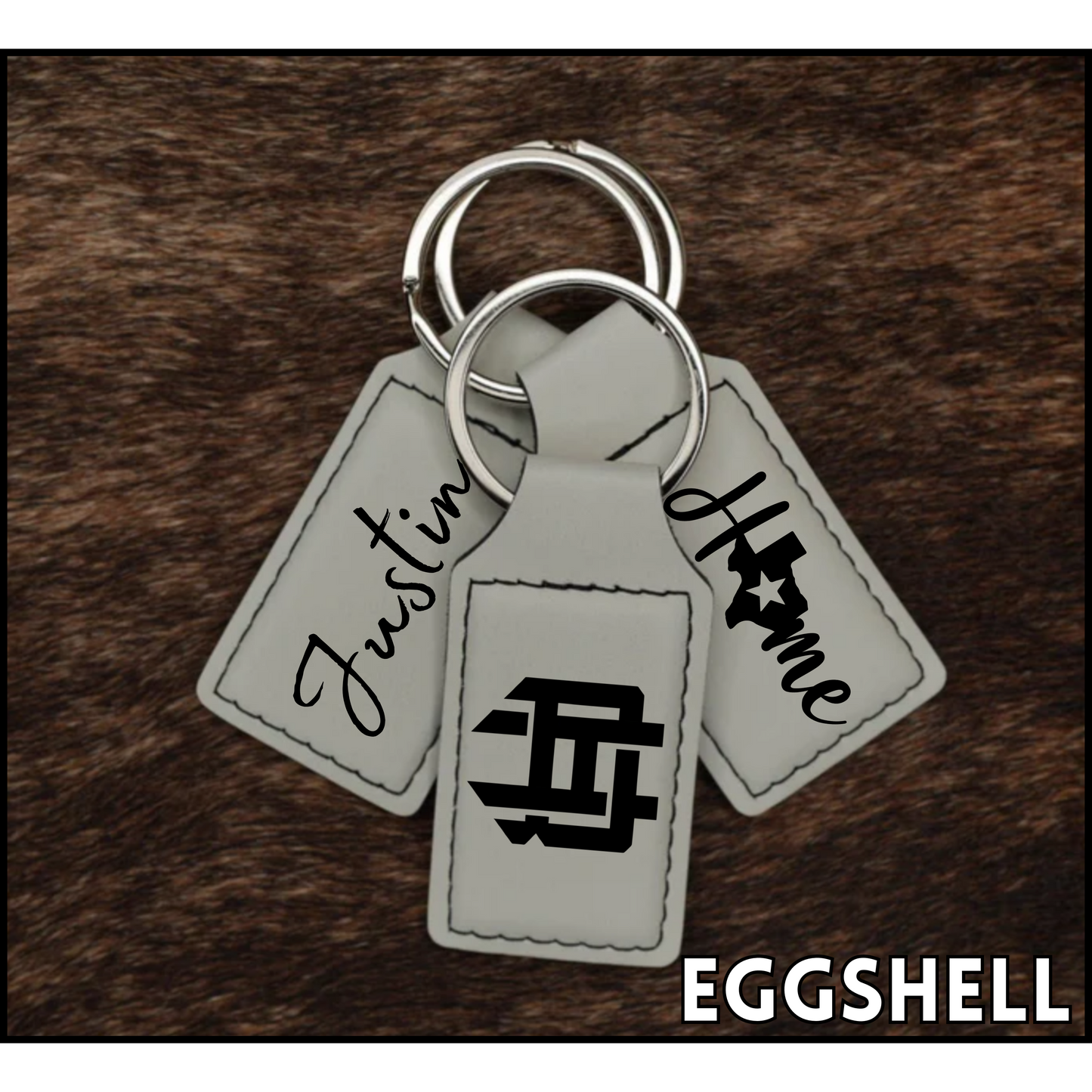 Customizable Leatherette Keychains | Laser Engraving included | Eggshell to Black