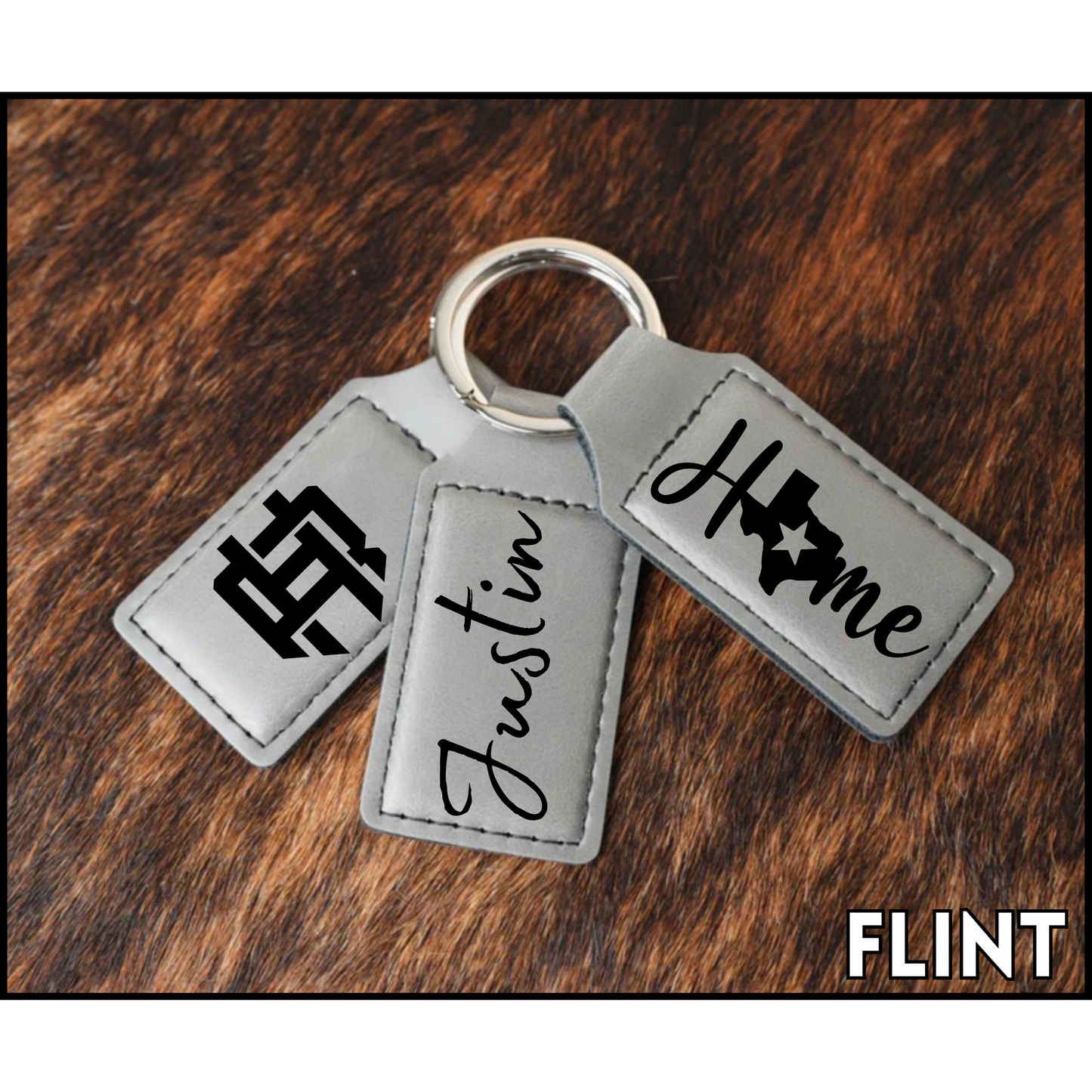 Customizable Leatherette Keychains | Laser Engraving included | Flint to Black