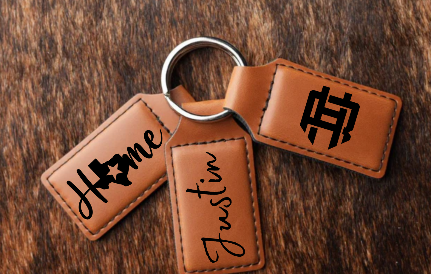 Customizable Leatherette Keychains | Laser Engraving included | Rawhide to Black