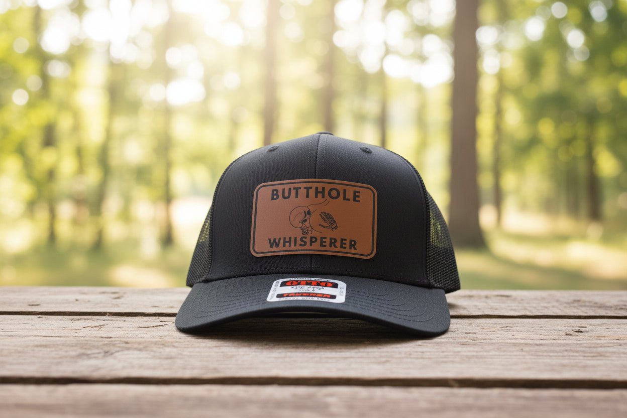 Butthole Whisperer Patched Hat | Black on Black Otto Snapback | Funny Hat | Free Matching Keychain