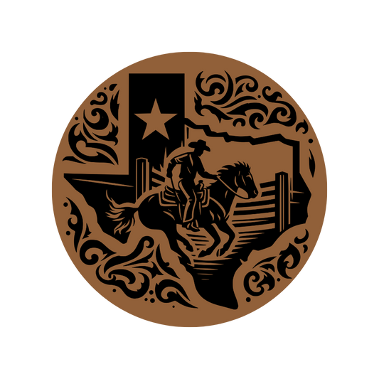 Circle Patch | Texas Shape with Cowboy on Horse in Center