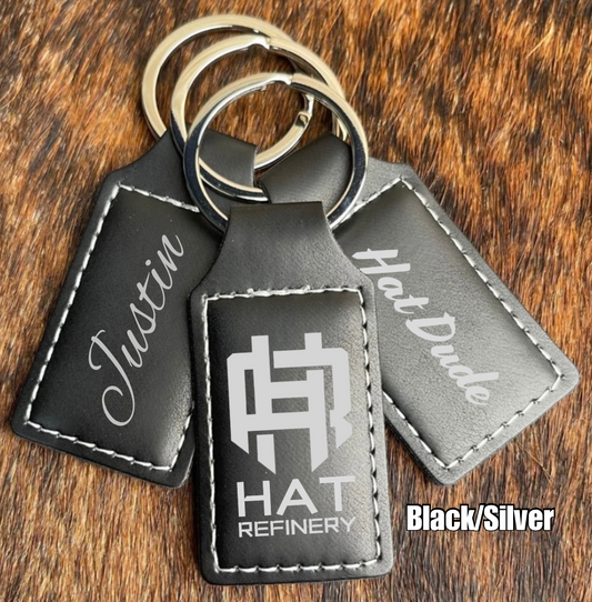 Customizable Leatherette Keychains | Laser Engraving included | Black to Silver