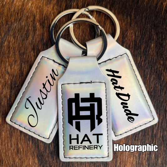 Customizable Leatherette Keychains | Laser Engraving included | Holographic to Black