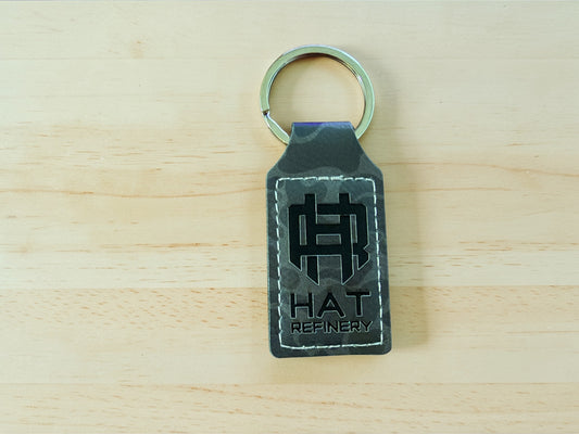 Customizable Leatherette Keychains | Laser Engraving included | Black Storm Camo to Silver