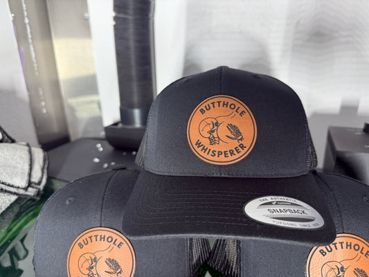 Booty Hole Whisperer Patched Hat | Black on Black Yupoong Classic Snapback | Funny Hat with Free Keychain!