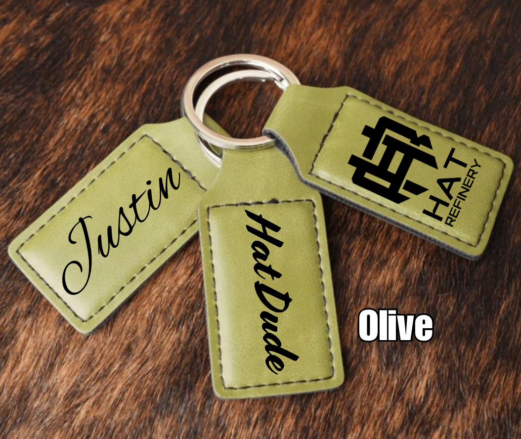 Customizable Leatherette Keychains | Laser Engraving included | Olive Green to Black