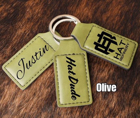 Customizable Leatherette Keychains | Laser Engraving included | Olive Green to Black