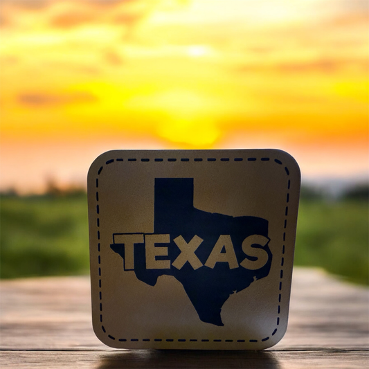 Shape of Texas with Texas spelled out in Patch