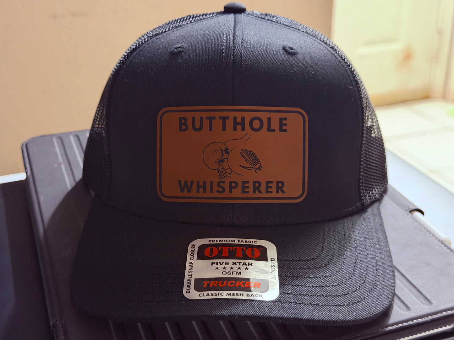 Butthole Whisperer Patched Hat | Black on Black Otto Snapback | Funny Hat | Free Matching Keychain