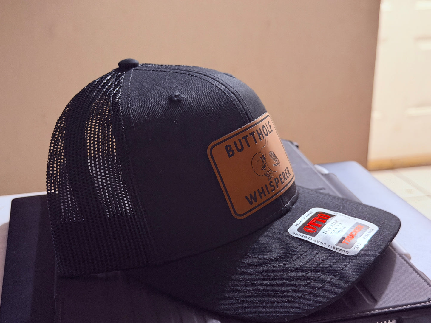 Butthole Whisperer Patched Hat | Black on Black Otto Snapback | Funny Hat | Free Matching Keychain