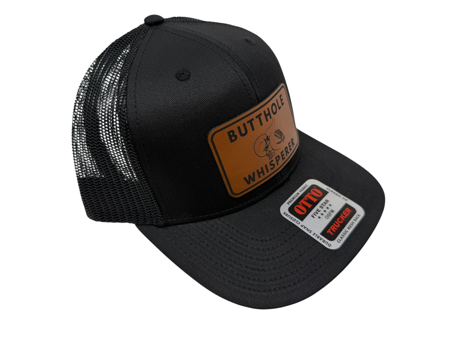Butthole Whisperer Patched Hat | Black on Black Otto Snapback | Funny Hat | Free Matching Keychain