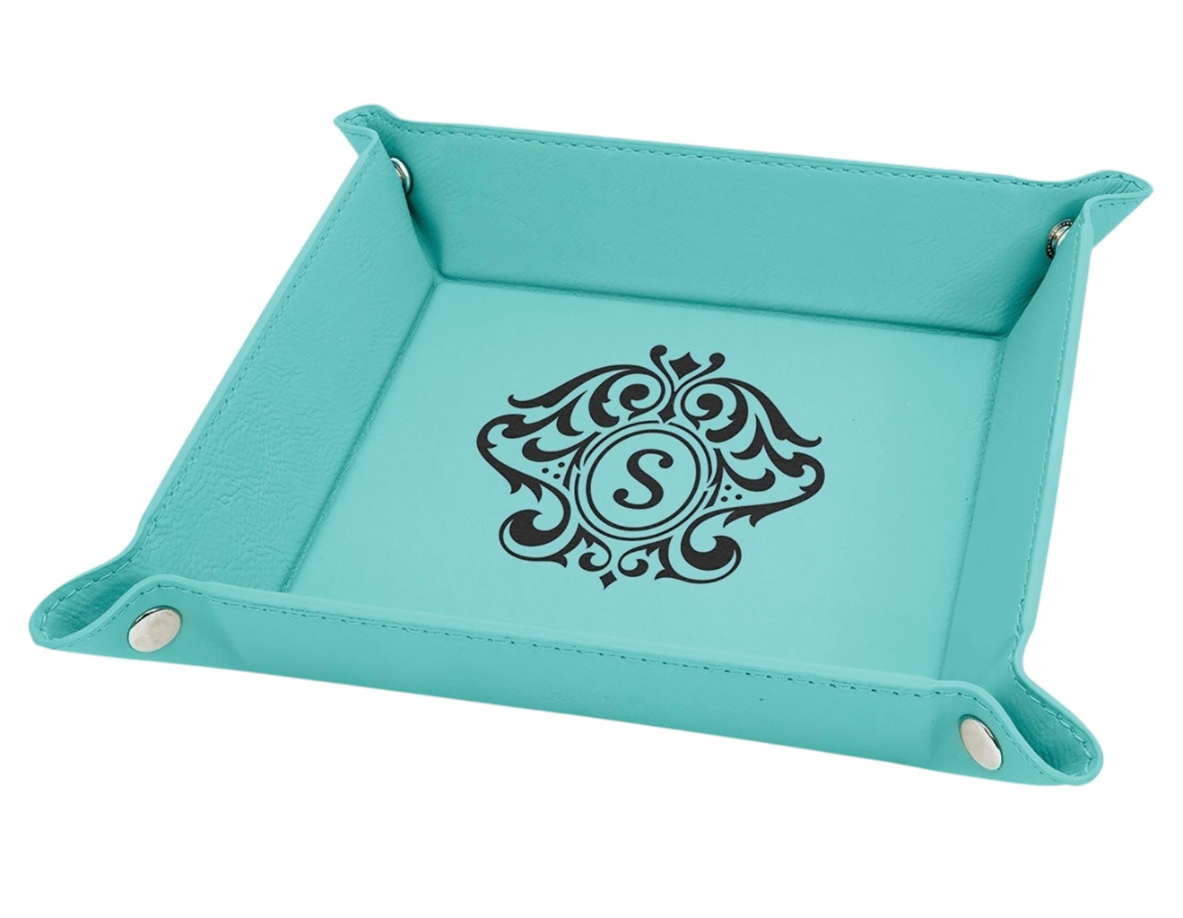 Snap Up Tray with Silver Snaps Leatherette | 6" X 6" | Many Colors To Choose From | Dresser Tray For Pocket Contents